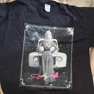 Black Graphic T-Shirt with Pink Accents